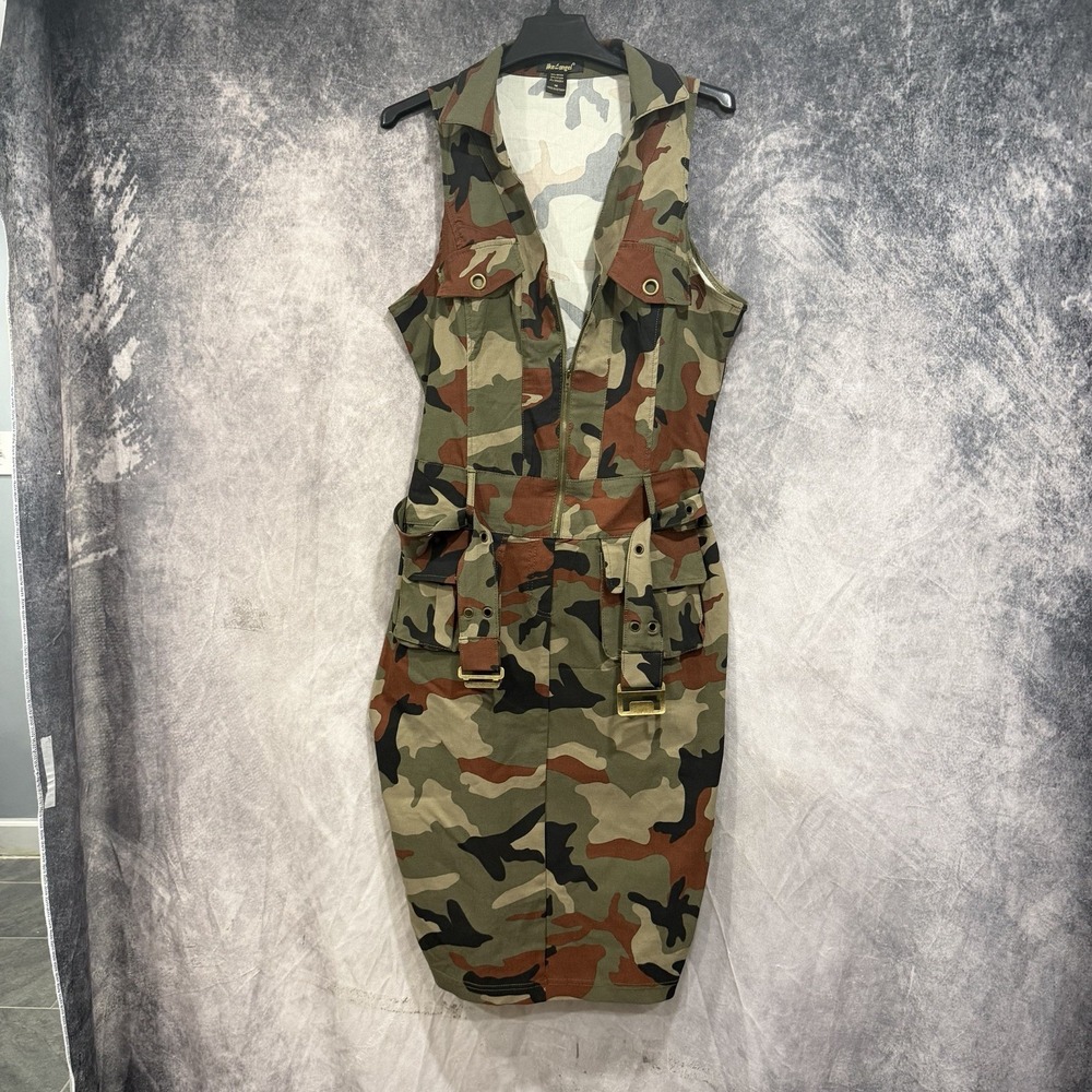 Like an Angel Camo Utility Dress Womens 1X Military Safari Cargo Belted Midi